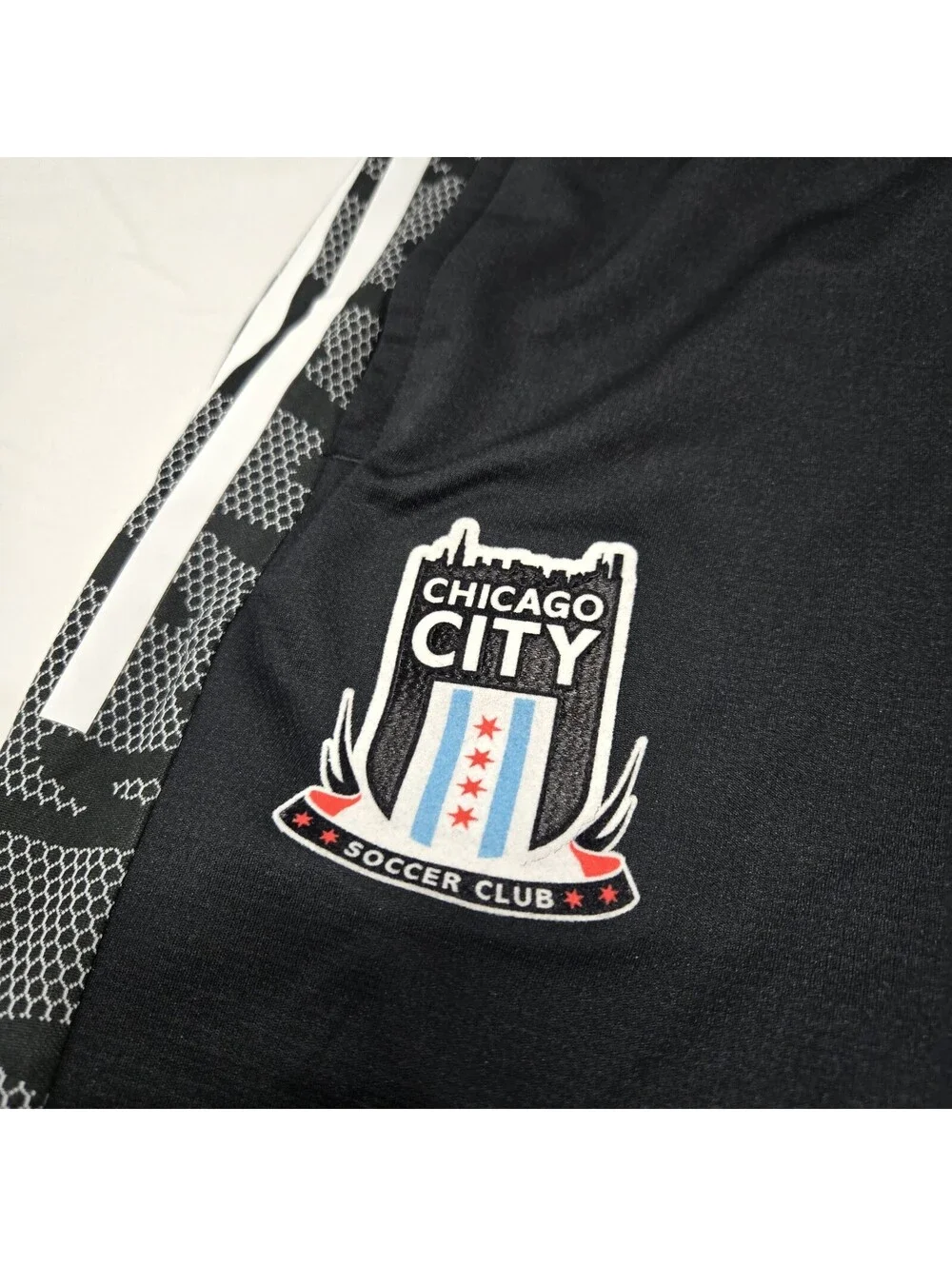 EUC Men's MEDIUM Adidas Chicago City Soccer Club Track Pants Black Logo Patch